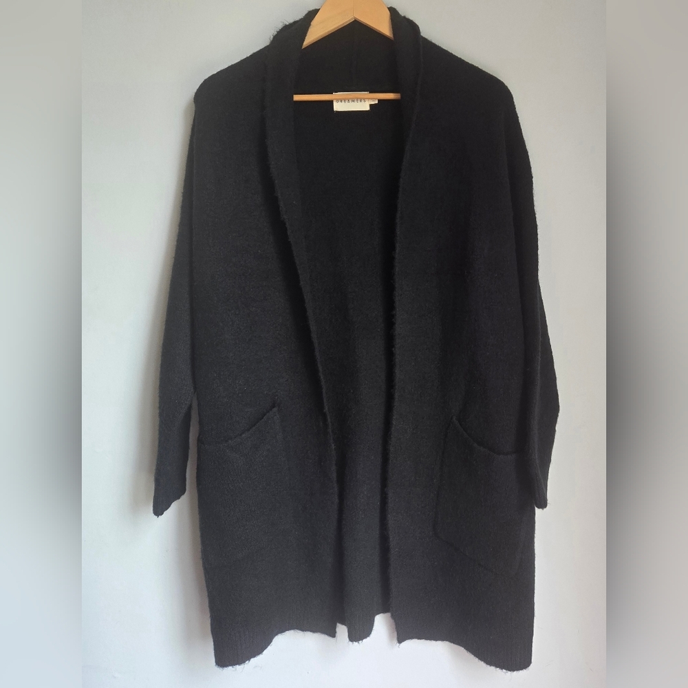 DREAMERS Women's Black Long And Cozy Open Cardigan